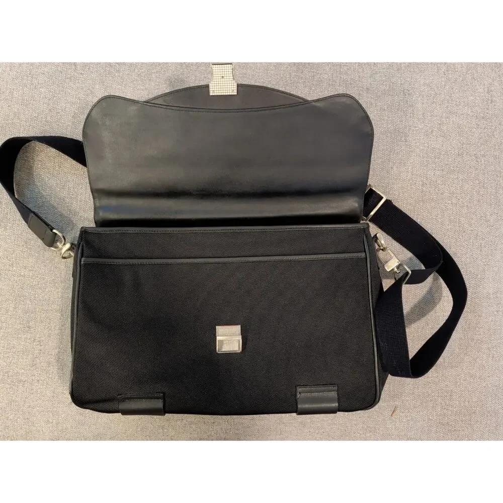Vintage Porland Ballistic Nylon Briefcase Black Leather Flap Messenger Laptop...
